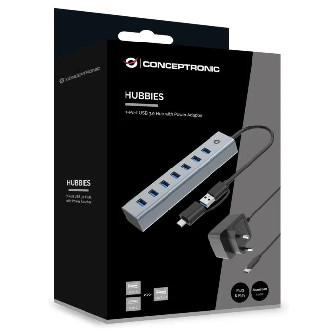 CONCEPTRONIC 7-Port Hub USB-A3.0 -C Adap.- to 7xA3.0 m.Netz. gr — image 5