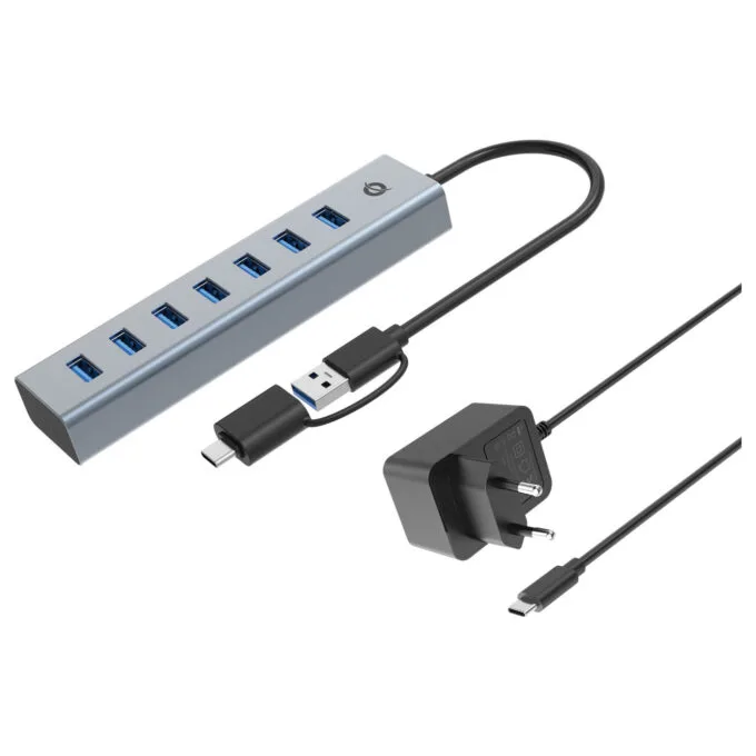 CONCEPTRONIC 7-Port Hub USB-A3.0 -C Adap.- to 7xA3.0 m.Netz. gr — image 1