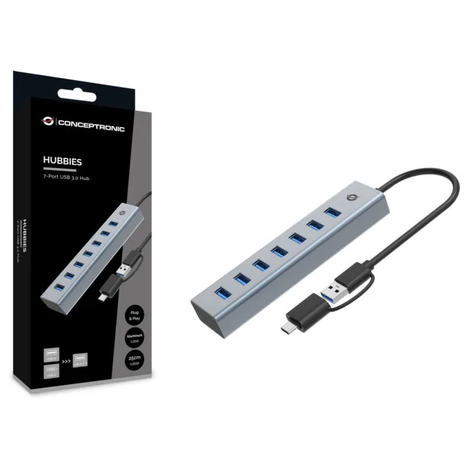CONCEPTRONIC 7-Port Hub USB-A3.0 -C Adap.- to 7xA3.0 o.Netz. gr — image 3