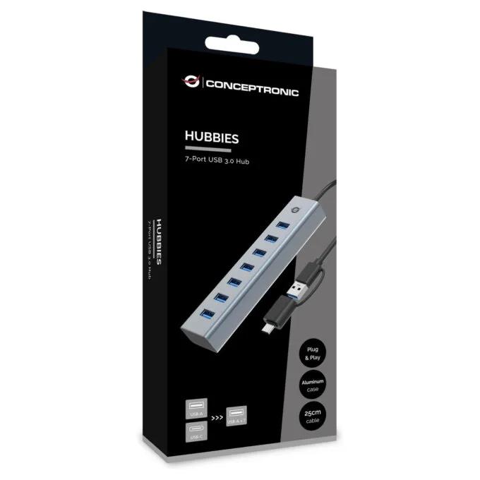 CONCEPTRONIC 7-Port Hub USB-A3.0 -C Adap.- to 7xA3.0 o.Netz. gr — image 4