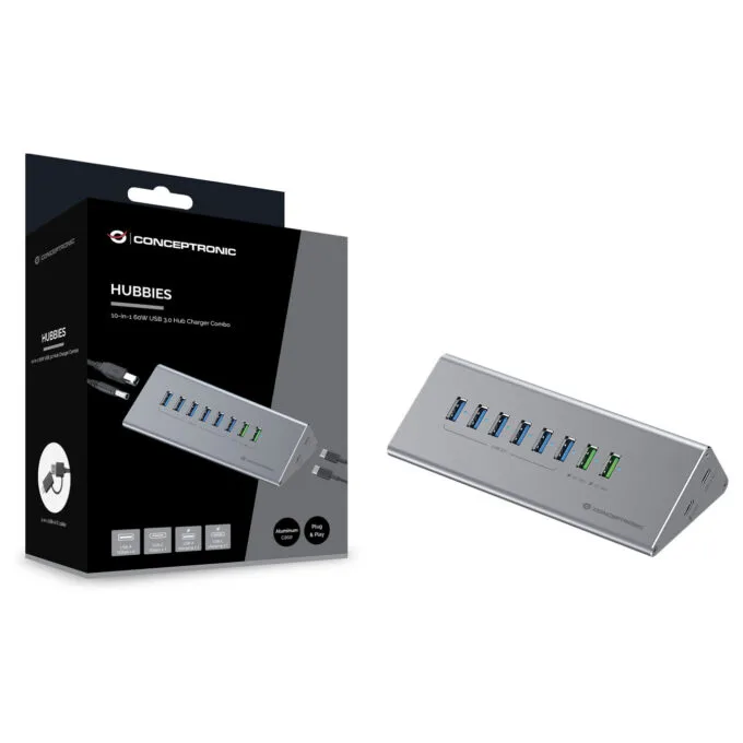 CONCEPTRONIC10-Port Hub USB-A3.0 -C Adap.- to 6xA3.0+m.Netz. gr — image 3