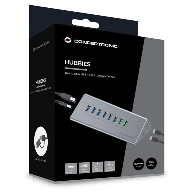 CONCEPTRONIC10-Port Hub USB-A3.0 -C Adap.- to 6xA3.0+m.Netz. gr — image 4