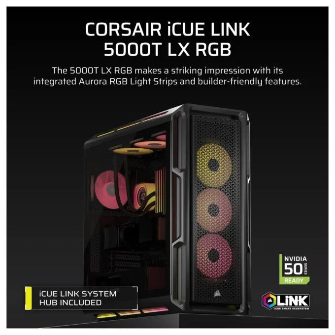 CORSAIR Midi 5000T LX RGB (Tempered Glass) Black — image 3