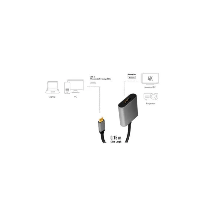 CUA0102 USB TYPE-C ADAPTER, C M TO DP F, 4K, ALU,BLACK GREY, 0.15M LOGILINK — image 3