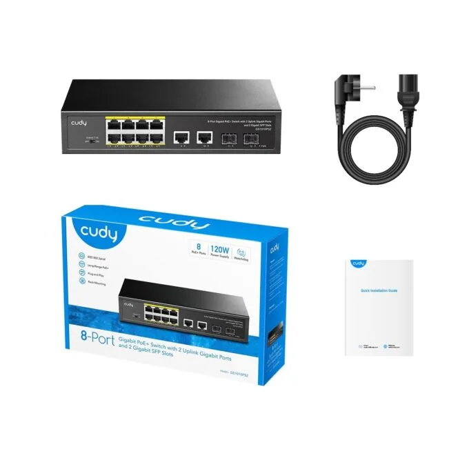Cudy Switch PoE Gigabit - GS1010PS2 - 8PoE + 2GbE + 2SFP Uplink 120W — image 5