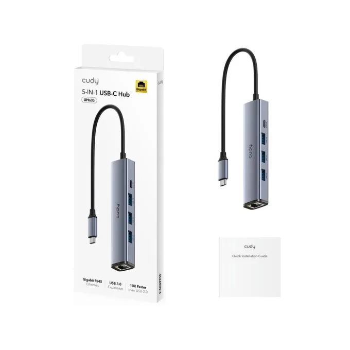 Cudy UH605 USB-C Hub - 1x Gigabit LAN 3x USB-A 1x USB-C Power — image 2