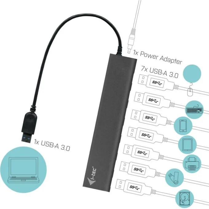 D I-TEC USB 3.0 7-Port HUB ALU - Aluminum USB-A Hub — image 5
