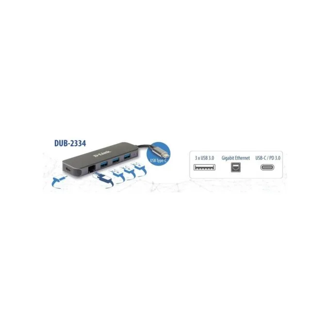 D-Link 5-in-1 USB-C Hub with Gigabit Ethernet - DUB-2334 - Grey, 60W PD — image 3