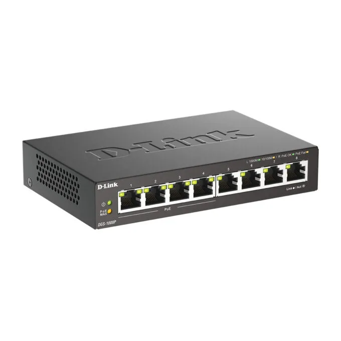 D-Link DGS-1008P - 8-Port Gigabit PoE+ Unmanaged Switch - Black Metal Desktop, 4 PoE+ Ports, 60W Budget — image 2