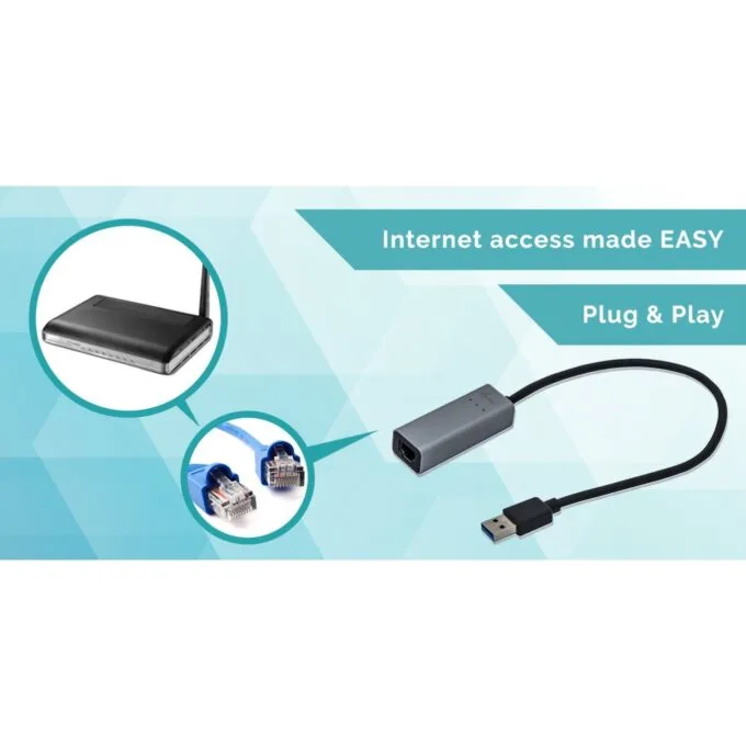 D-TEC USB 3.0 Metal Gigabit Ethernet Adapter - USB 3.0 to RJ-45, LED Indicator, Notebook/Tablet/PC, Windows/macOS — image 8