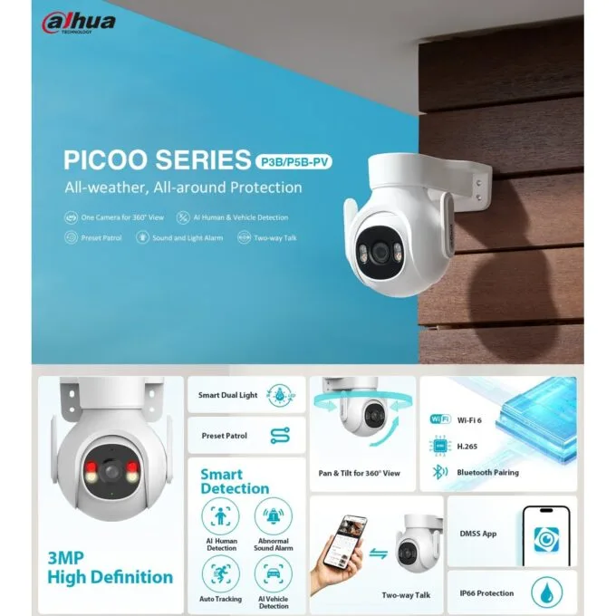 Dahua IP 3.0MP 3.6mm Wifi PT Dome Dual Illumination - P3B-PV - 3.0MP, 3.6mm, Wifi, PT Dome, Dual Illumination — image 2