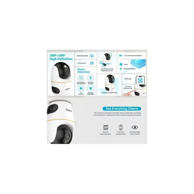 Dahua IP Indoor 3.0MP Wi-Fi PT Dome - H3D-3F - Dual Lens — image 3