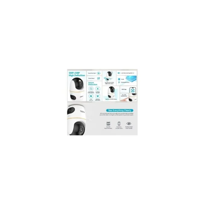 Dahua IP Indoor 5.0MP Wifi PT Dome - H5D-5F - Dual Lens — image 3