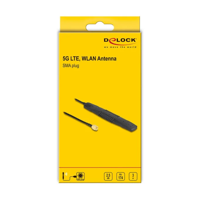 Delock 5G LTE. WLAN Antenne SMA Stecker 2.5 dBi omnidirektional starr schwarz Klebemontage — image 3