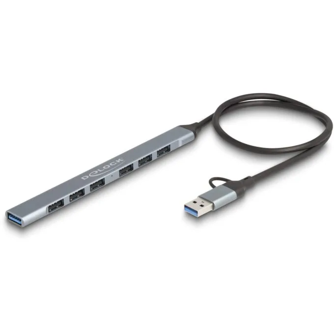 DELOCK 7-Port Slim USB Hub with USB-C or USB-A: 1x USB 5 Gbps Type-A + 6x USB 2.0 Type-A — image 2