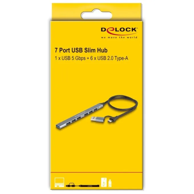 DELOCK 7-Port Slim USB Hub with USB-C or USB-A: 1x USB 5 Gbps Type-A + 6x USB 2.0 Type-A — image 4