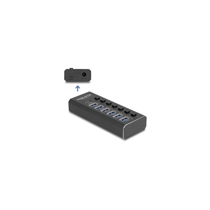 DELOCK 7-Port USB Hub with 4 Ports 10 Gbps and 4 Quick-Charge Ports 5 Gbps, Switch and Illumination - 64326 - Black, Metal — image 2