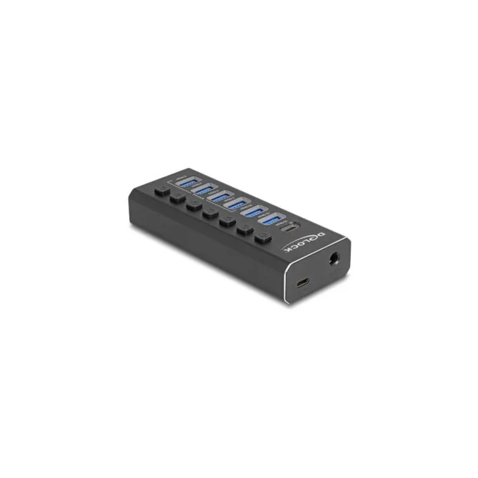 DELOCK 7-Port USB Hub with 4 Ports 10 Gbps and 4 Quick-Charge Ports 5 Gbps, Switch and Illumination - 64326 - Black, Metal — image 1