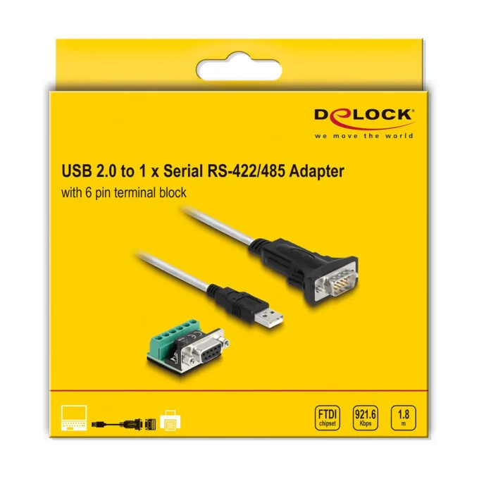 Delock Adapter USB 2.0 Typ-A zu 1 x Seriell RS-422 485 Stecker mit 6 Pin Terminalblock Adapter 5 V 1.8 m — image 4