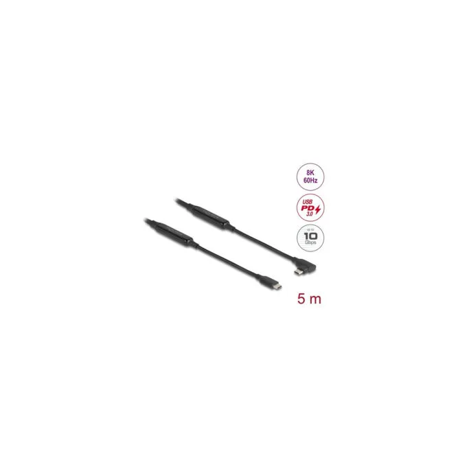 Delock Aktives USB 10 Gbps Kabel USB Type-CTM Stecker zu Stecker gewinkelt links rechts 5 m 8K PD 60 W mit E-Marker — image 2