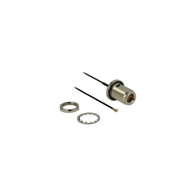 Delock Antennenkabel N Buchse zum Einbau zu I-PEX Inc.. MHF® I Stecker 1.37 13 cm Gewindelänge 22 mm spritzwassergesc... — image 1