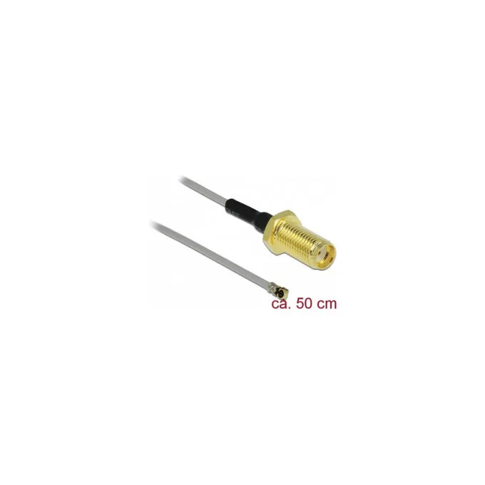 Delock Antennenkabel SMA Buchse zum Einbau zu I-PEX Inc.. MHF® 4L Stecker 1.37 50 cm Gewindelänge 10 mm — image 1