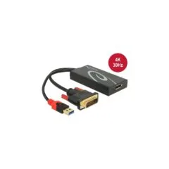 DELOCK DVI-D + USB to DisplayPort 1.2 Adapter - Black, 0.3 m