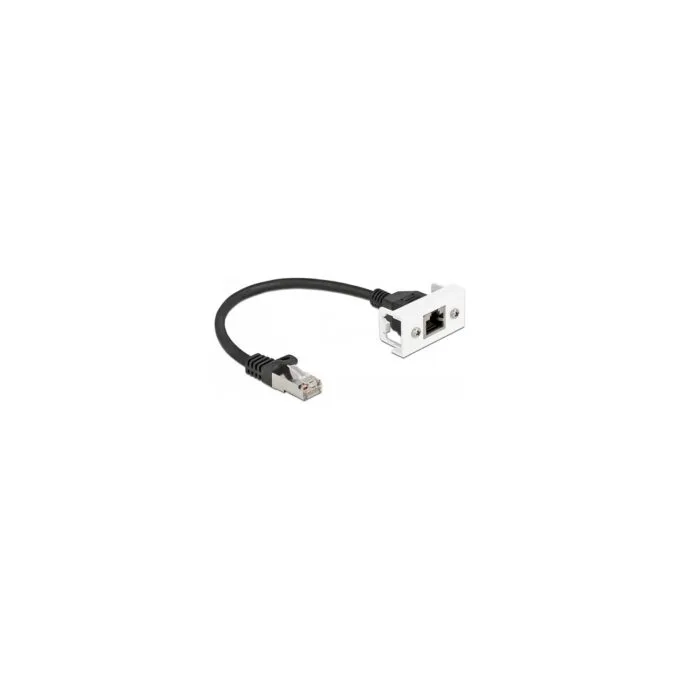 Delock Easy 45 Netzwerk Verlängerungskabel S FTP RJ45 Stecker zu RJ45 Buchse Cat.6A 25 cm schwarz weiß — image 1