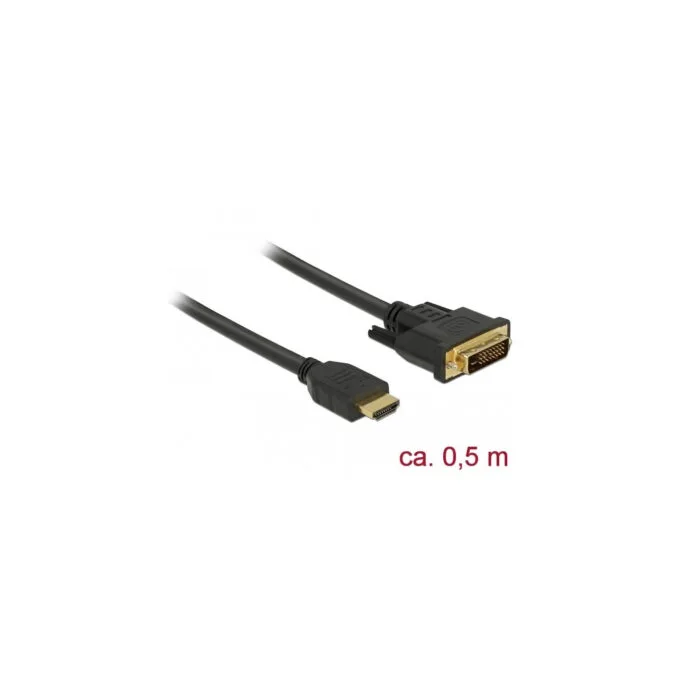 DELOCK HDMI to DVI 24+1 Cable - Model 85651 - 0.5 m, Black, Gold-Plated, Bidirectional, HDMI Type A to DVI Male — image 1