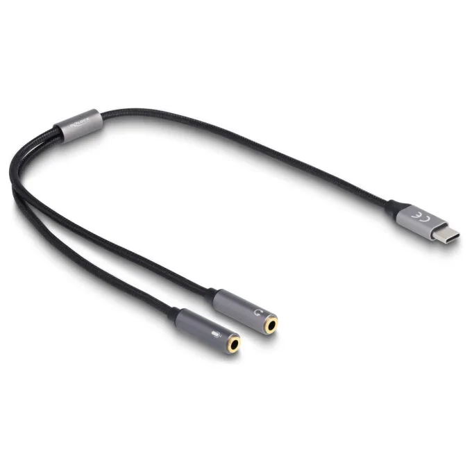 Delock Headset Adapter USB Type-CTM Stecker DAC 24 Bit 96 kHz Hi-Res zu 2 x 3.5 mm 3 Pin Klinkenbuchse — image 1