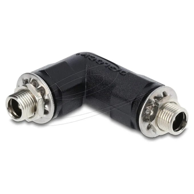 Delock Hohlstecker Adapter DC 5.5 x 2.1 mm Buchse auf Buchse mit Gewinde gewinkelt 90° — image 1