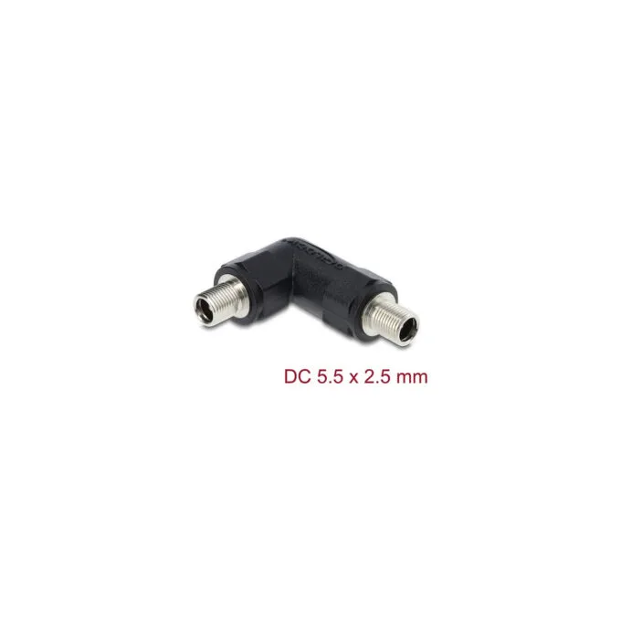 Delock Hohlstecker Adapter DC 5.5 x 2.5 mm Buchse auf Buchse mit Gewinde gewinkelt 90° — image 2