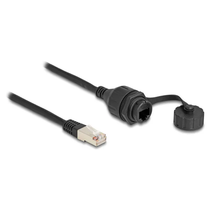Delock Kabel RJ50 Stecker zu RJ50 Buchse zum Einbau mit Verschlusskappe IP67 staub- und wasserdicht 20 cm — image 1