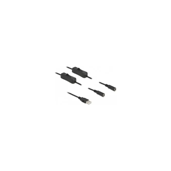 Delock Kabel USB Typ-A Stecker zu 2 x DC 5.5 x 2.1 mm Buchse mit Schalter 1 m — image 1