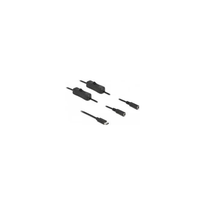 Delock Kabel USB Type-CTM Stecker zu 2 x DC 5.5 x 2.1 mm Buchse mit Schalter 1 m — image 1