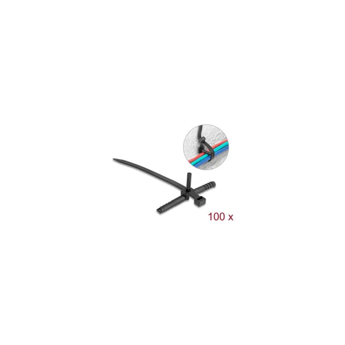 Delock Kabelbinder mit Dübel L 150 x B 7.0 mm schwarz 100 Stück — image 1