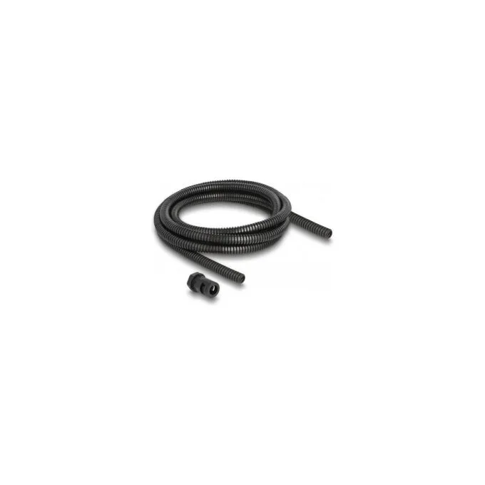 Delock Kabelschutzschlauch 2 m x 10 mm mit 2 x PG7 Schlauchverschraubung Set schwarz — image 1