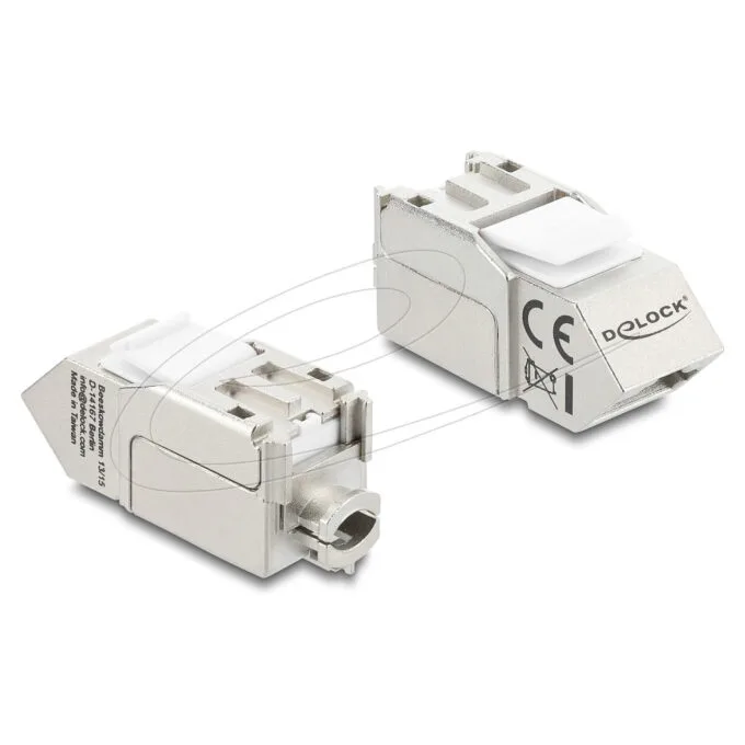 Delock Keystone Modul RJ45 Buchse zu LSA Cat.6A 45° gewinkelte Buchse geschirmt 90° Kabelführung werkzeugfrei Metall — image 1