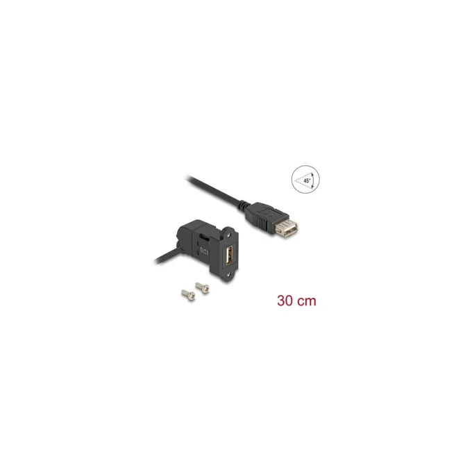 Delock Keystone Modul USB 2.0 Typ-A Einbaubuchse 45° gewinkelt zu Typ-A Buchse mit 30 cm Kabel schwarz — image 1