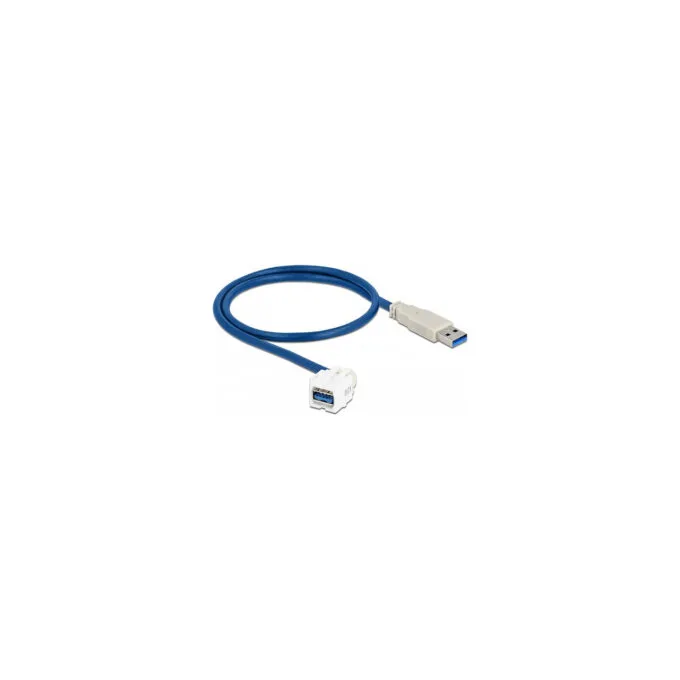 Delock Keystone Modul USB 5 Gbps Typ-A Buchse 250° zu Typ-A Stecker mit 0.5 m Kabel weiß — image 1