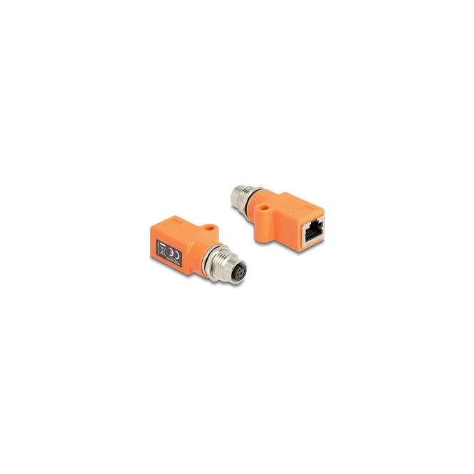 Delock M12 Adapter A-kodiert 8 Pin Buchse zu RJ45 Buchse Cat.5e mit Befestigungsloch gerade orange — image 1