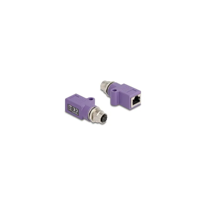 Delock M12 Adapter D-kodiert 4 Pin Buchse zu RJ45 Buchse Cat.5e mit Befestigungsloch gerade violett — image 1