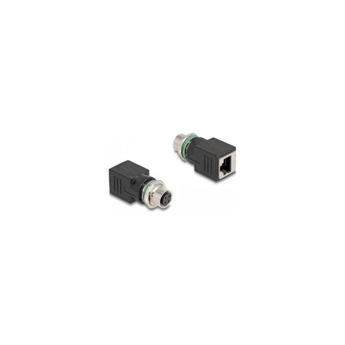 Delock M12 Adapter D-kodiert 4 Pin Buchse zu RJ45 Buchse gerade — image 1