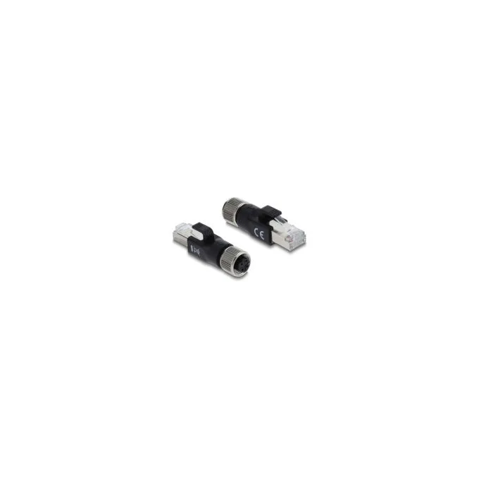 Delock M12 Adapter D-kodiert 4 Pin Buchse zu RJ45 Stecker schwarz — image 1