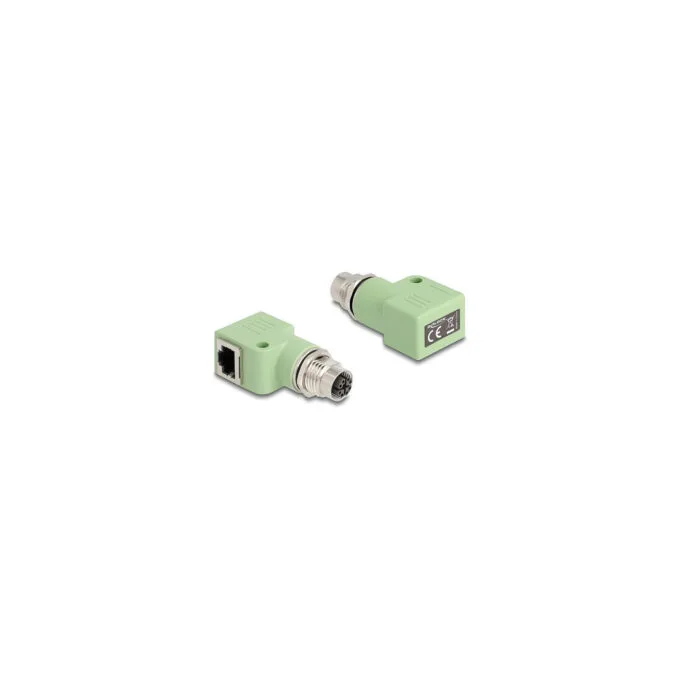 Delock M12 Adapter X-kodiert 8 Pin Buchse zu RJ45 Buchse Cat.5e mit Befestigungsloch 90° gewinkelt grün — image 1
