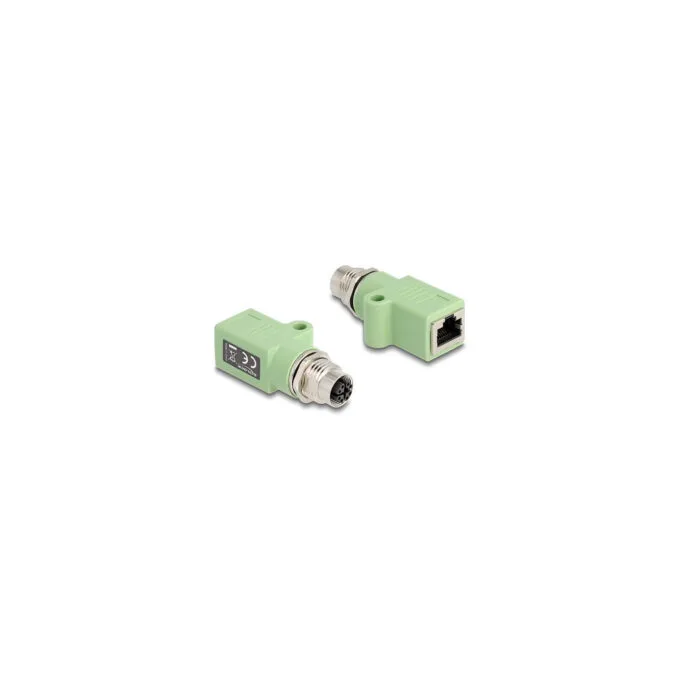 Delock M12 Adapter X-kodiert 8 Pin Buchse zu RJ45 Buchse Cat.5e mit Befestigungsloch gerade grün — image 1