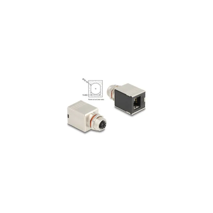 Delock M12 Adapter X-kodiert 8 Pin Buchse zu RJ45 Buchse Cat.6A STP geschirmt gerade — image 2