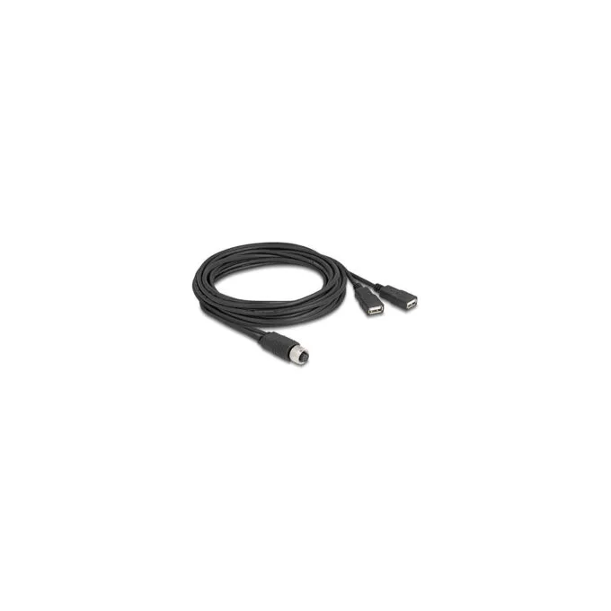 Delock M12 Kabel A-kodiert 8 Pin Buchse zu 2 x USB 2.0 Typ-A Buchse 3 m schwarz — image 1