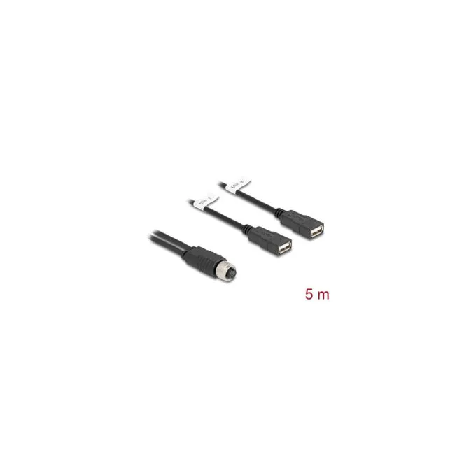 Delock M12 Kabel A-kodiert 8 Pin Buchse zu 2 x USB 2.0 Typ-A Buchse 5 m schwarz — image 2