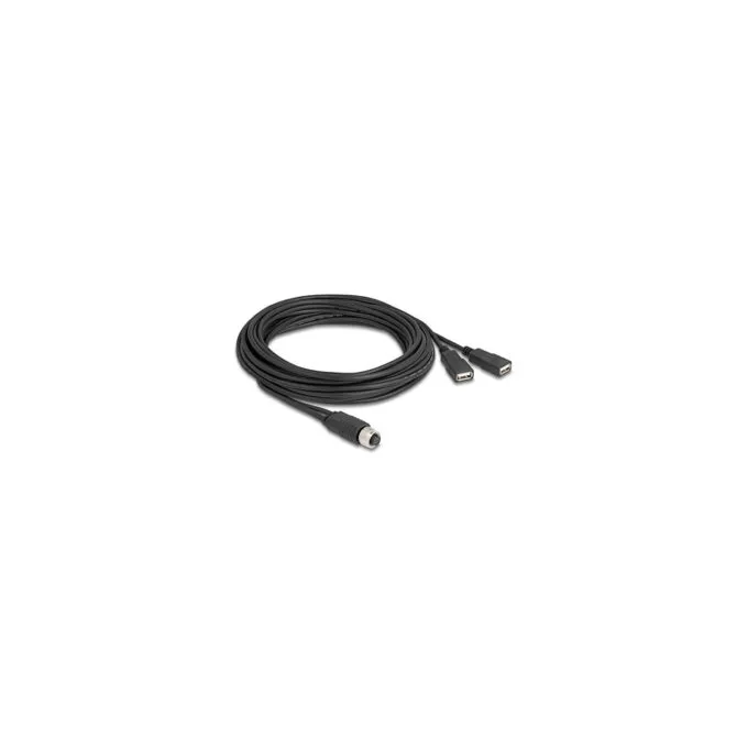 Delock M12 Kabel A-kodiert 8 Pin Buchse zu 2 x USB 2.0 Typ-A Buchse 5 m schwarz — image 1